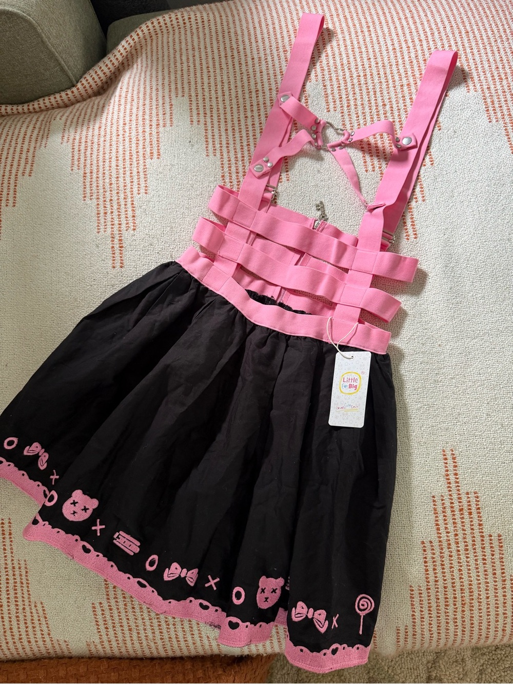 Little for Big Black Pink Graphic Suspender Skirt Zip Front Size XS